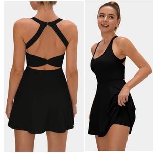 HALARA Black Backless Cut Out Twisted Side Pocket 2-in-1 Mini Athletic Dress